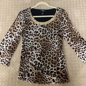 Long sleeve Alfani embellished leopard print top